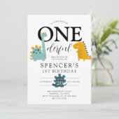 Kleiner Mister ONEderful Dinosaurier Boy's Birthda Einladung (Stehend Vorderseite)