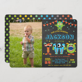 Kleiner Monster Chalkboard Junge 2. Geburtstag Fot Einladung