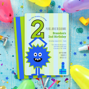 Kleiner Monster-Junge 2. Geburtstag Blau Grüne Str Einladung