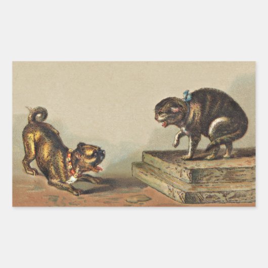 Kleiner Mops Hund und Kitty Rechteckiger Aufkleber (Vorderseite)