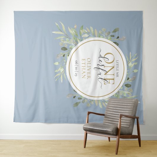 Kleiner Mr ONEderful First Birthday Blue Foto Prop Wandteppich (Beispiel (Horizontal))