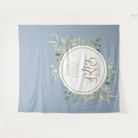 Kleiner Mr ONEderful First Birthday Blue Foto Prop Wandteppich (Vorderseite (Horizontal))