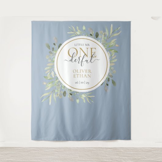 Kleiner Mr ONEderful First Birthday Blue Foto Prop Wandteppich (Vorderseite)