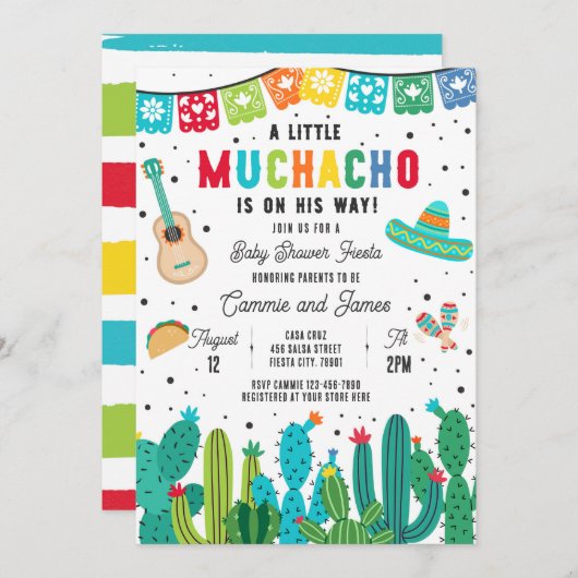 Kleiner Muchacho auf dem Weg Boy Fiesta Babydusche Einladung (Vorne/Hinten)