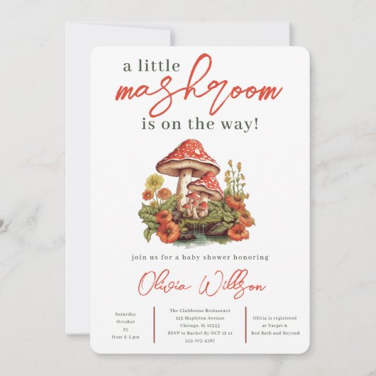 Kleiner Mushroom Fall Minimalistisch Retro Babydus Einladung (Vorderseite)