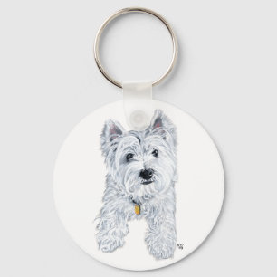 Kleiner neugieriger Westie Schlüsselanhänger