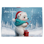Kleiner niedlicher Babybär mit Weihnachtshut Große Geschenktüte (Vorderseite)