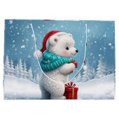 Kleiner niedlicher Babybär mit Weihnachtshut Große Geschenktüte (Rückseite)