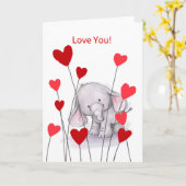 Kleiner niedlicher Elefant mit rotem Herzen, Liebe Karte (Gelbe Blume)