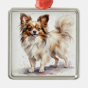 KLEINER NIEDLICHER FLUFFER PAPILLON PUPPY HUND ORNAMENT AUS METALL