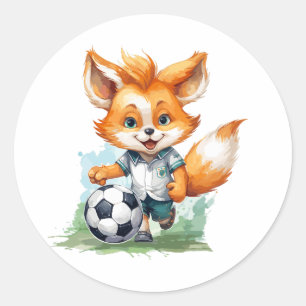 Kleiner Niedlicher Fuchs spielt Fußball Runder Aufkleber