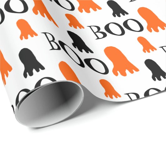Kleiner Niedlicher Ghost Orange Schwarz-weiß Geschenkpapier (Rolleneckpunkt)