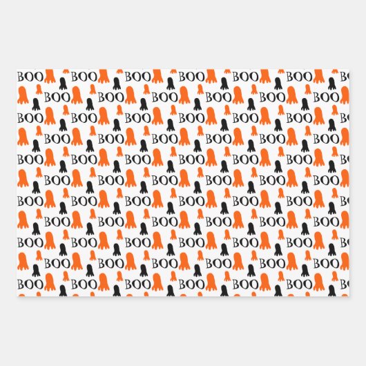 Kleiner Niedlicher Ghost Orange Schwarz-weiß Geschenkpapier Set (Vorderseite)