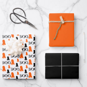 Kleiner Niedlicher Ghost Orange Schwarz-weiß Geschenkpapier Set