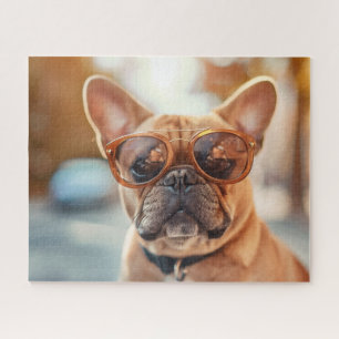 kleiner niedlicher Hundsbulldog mit Brille Puzzle