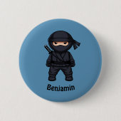 Kleiner Ninja-Krieger auf Blau Button (Vorderseite)