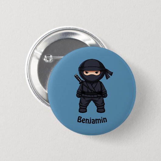 Kleiner Ninja-Krieger auf Blau Button (Vorne & Hinten)