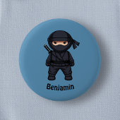 Kleiner Ninja-Krieger auf Blau Button