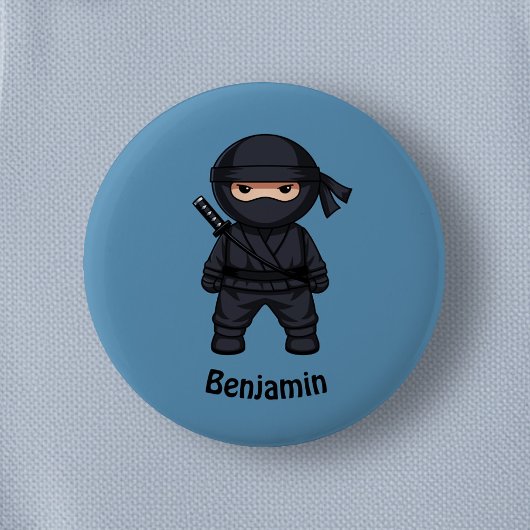 Kleiner Ninja-Krieger auf Blau Button