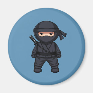 Kleiner Ninja-Krieger auf Blau Magnet