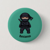 Kleiner Ninja-Krieger auf Grün Button (Vorderseite)