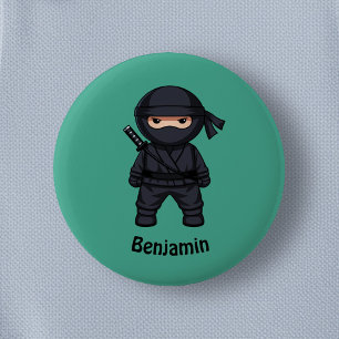 Kleiner Ninja-Krieger auf Grün Button