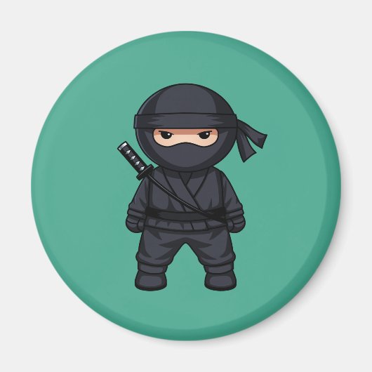 Kleiner Ninja-Krieger auf Grün Magnet (Vorne)