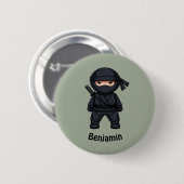 Kleiner Ninja-Krieger auf Salbeigrün Button (Vorne & Hinten)