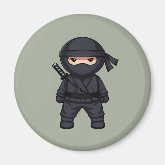 Kleiner Ninja-Krieger auf Salbeigrün Magnet (Vorne)