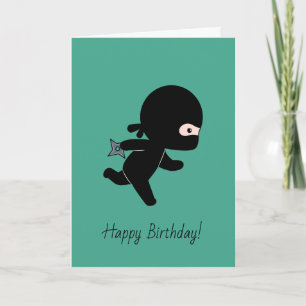 Kleiner Ninja läuft an dunkelgrünem Geburtstag Karte