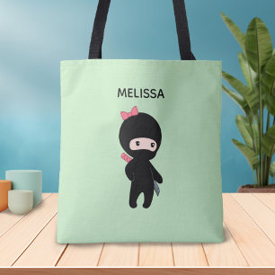 Kleiner Ninja Mädchen-individueller Name auf Grü Tasche