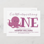 Kleiner Oktopus, der ein Tier zum ersten Geburtsta Einladungspostkarte (Vorne/Hinten)