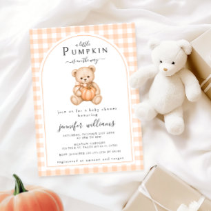 Kleiner orangefarbener Kürbis-Teddybär-Baby-Party Einladung
