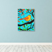 Kleiner Orangenvogel auf einer blühenden Branche Leinwanddruck (Insitu (Holzboden))