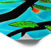 Kleiner Orangenvogel auf einer blühenden Branche Poster (Ecke)