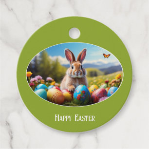 Kleiner Osterhase in Landschaft, oval -  Geschenkanhänger