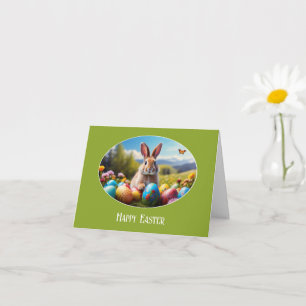 Kleiner Osterhase in Landschaft, oval - Karte