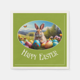 Kleiner Osterhase in Landschaft, oval - Serviette