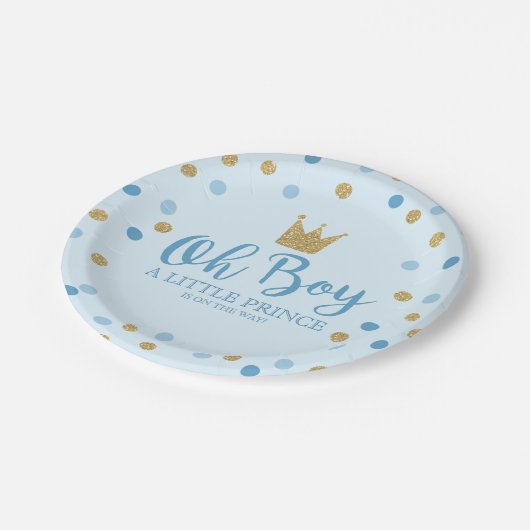 Kleiner Pappteller 7" Prinz-Babyparty (Schrägansicht)