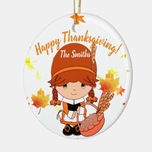 Kleiner Pilgrim Erntedank Custom Keramik Ornament (Links)