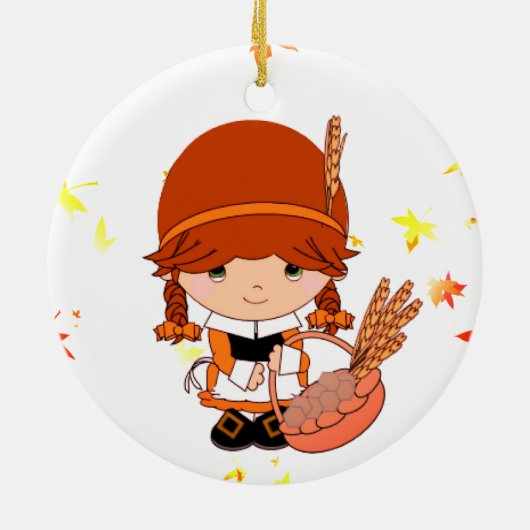 Kleiner Pilgrim Erntedank Custom Keramik Ornament (Hinten)