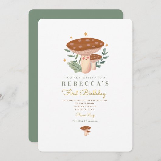Kleiner Pilz Erster Geburtstag Einladung (Vorne/Hinten)