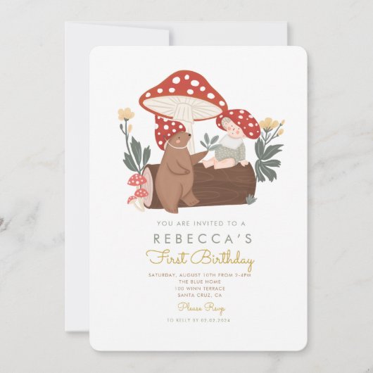 Kleiner Pilz-Wald Erster Geburtstag Einladung (Vorderseite)