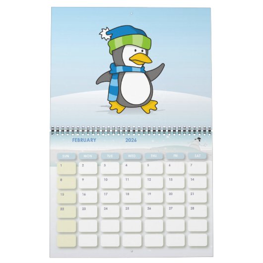 Kleiner Pinguin beim Schnee Kalender (Feb 2026)