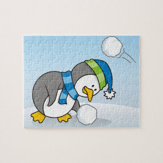 Kleiner Pinguin bekommt eine Schneeball Puzzle (Horizontal)