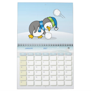 Kleiner Pinguin bekommt einen Schneeball Kalender