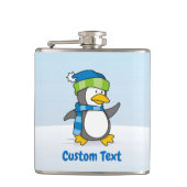 Kleiner Pinguin, der auf einer Schneefassette spaz Flachmann (Vorderseite)