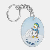 Kleiner Pinguin mit Schneebälle Waving Schlüsselan Schlüsselanhänger (Vorderseite links)