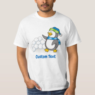 Kleiner Pinguin mit Schneebälle Waving T - Shirt