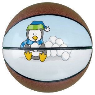 Kleiner Pinguin mit Schneebällen Basketball